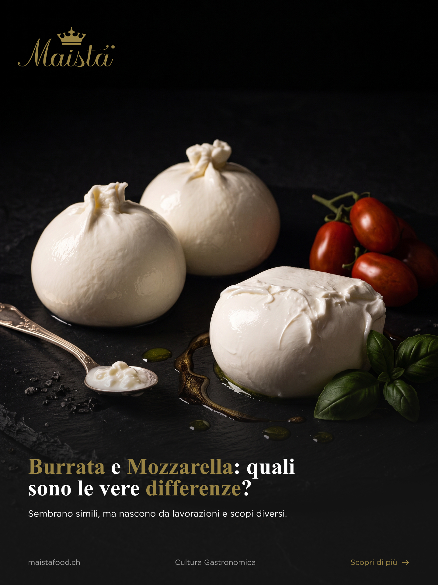 🇮🇹 Cultura Gastronomica Maistà
Un viaggio tra prodotti, tradizioni e piccoli dettagli che raccontano la cultura gastronomica italiana. Perché conoscere ciò che portiamo in tavola significa apprezzarlo ancora di più.

👑 Burrata e Mozzarella: quali sono le vere differenze?
Sembrano gemelle, ma nascono da lavorazioni diverse e rispondono a esigenze diverse in cucina. La burrata custodisce dentro di sé la sua parte più cremosa; la mozzarella di bufala punta su struttura e carattere. Nel carosello scopriamo cosa le distingue davvero, oltre l'aspetto.

Scorri e scopri quale scegliere per ogni piatto.

📩 Info e ordini:
orders@maistafood.ch | info@maistafood.ch

#MaistaFood #CulturaGastronomica #Burrata #MozzarellaDiBufala #FormaggiItaliani